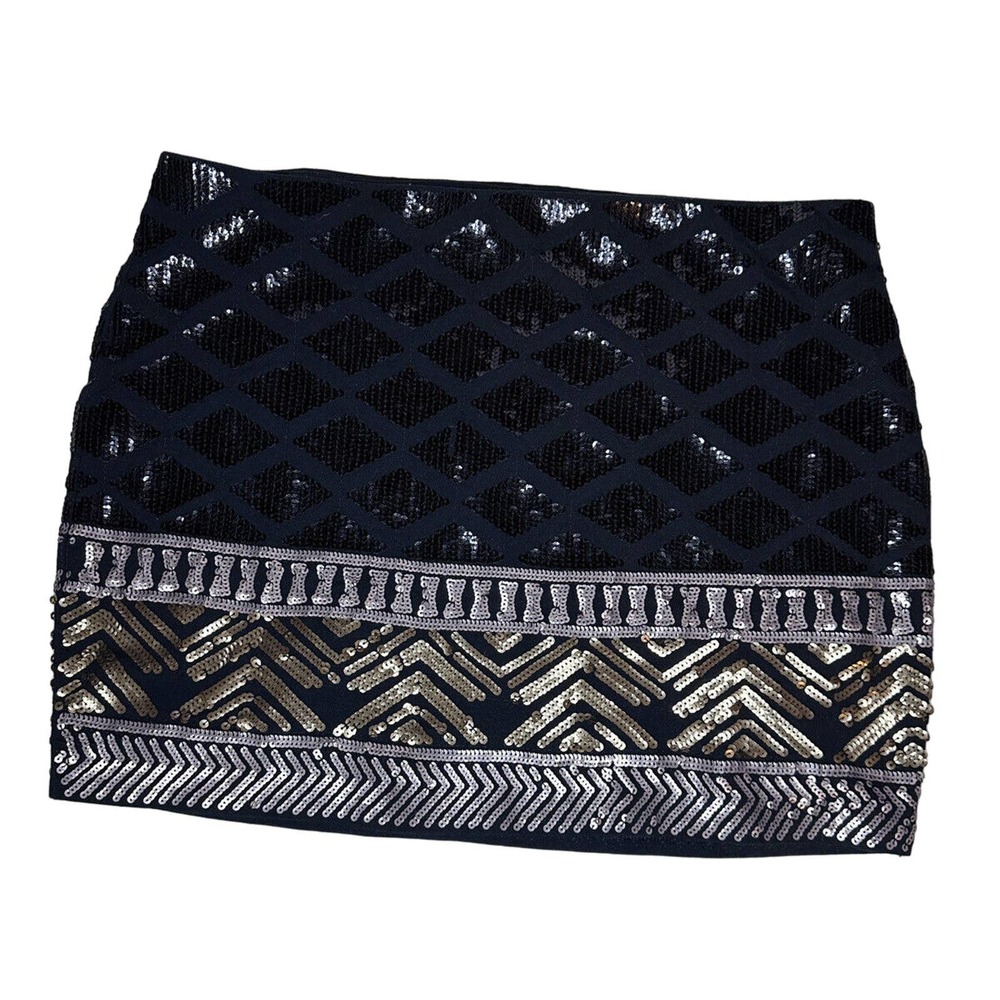EXPRESS Womens Sequined Black And Gold Mini Skirt Size Medium